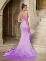 Sheath/Column Straps Minimalist Sleeveless Sweep Train Satin Prom Dresses