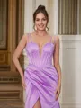 Sheath/Column Straps Minimalist Sleeveless Sweep Train Satin Prom Dresses