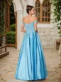 A-line Off-the-Shoulder Classy Sleeveless Floor-Length Satin Prom Dresses
