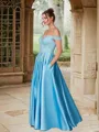 A-line Off-the-Shoulder Classy Sleeveless Floor-Length Satin Prom Dresses