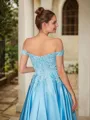 A-line Off-the-Shoulder Classy Sleeveless Floor-Length Satin Prom Dresses