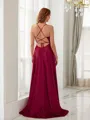 A-line V-Neck Trendy Sleeveless Sweep Train Silk like Satin Prom Dresses