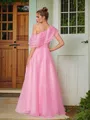 A-line One-Shoulder Charming Sleeveless Floor-Length Organza Prom Dresses