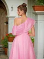 A-line One-Shoulder Charming Sleeveless Floor-Length Organza Prom Dresses