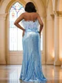 Sheath/Column Strapless Sleeveless Sweep Train Lustrous Sequins Prom Dresses