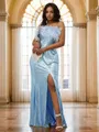 Sheath/Column Strapless Sleeveless Sweep Train Lustrous Sequins Prom Dresses
