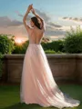 A-line Straps Stylish Sleeveless Sweep Train Open Back Tulle Prom Dresses