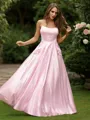 A-line Spaghetti Straps Refined Sleeveless Floor-Length Satin Prom Dresses
