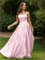 A-line Spaghetti Straps Refined Sleeveless Floor-Length Satin Prom Dresses
