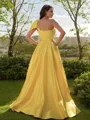 A-line One-Shoulder Sleeveless Sweep Train Satin Dreamy Prom Dresses