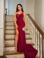 Sheath/Column One-Shoulder Flattering Sleeveless Court Train Jersey Prom Dresses