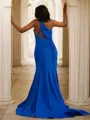 Sheath/Column Sleek One-Shoulder Sleeveless Sweep Train Jersey Prom Dresses