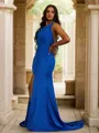 Sheath/Column Sleek One-Shoulder Sleeveless Sweep Train Jersey Prom Dresses