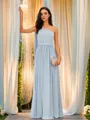 A-line One-Shoulder Stylish Sleeveless Floor-Length Jersey Prom Dresses