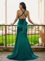Sheath/Column Tight V-Neck Sleeveless Sweep Train Silk like Satin Prom Dresses