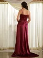 A-line V-Neck Fashion Sleeveless Sweep Train Silk like Satin Prom Dresses
