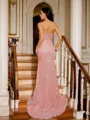 Sheath/Column Strapless Modest Sleeveless Court Train Prom Dresses