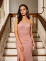 Sheath/Column Strapless Modest Sleeveless Court Train Prom Dresses