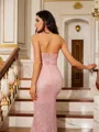 Sheath/Column Strapless Modest Sleeveless Court Train Prom Dresses