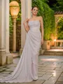 Sheath/Column Spaghetti Straps Refined Sleeveless Sweep Train 30D Chiffon Prom Dresses