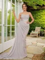 Sheath/Column Spaghetti Straps Refined Sleeveless Sweep Train 30D Chiffon Prom Dresses