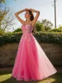 A-line Chic Straps Sleeveless Floor-Length Tulle Prom Dresses