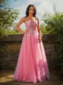 A-line Chic Straps Sleeveless Floor-Length Tulle Prom Dresses