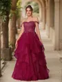 A-line Off-the-Shoulder Glam Sleeveless Floor-Length Prom Dresses