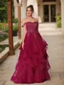 A-line Off-the-Shoulder Glam Sleeveless Floor-Length Prom Dresses