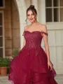 A-line Off-the-Shoulder Glam Sleeveless Floor-Length Prom Dresses