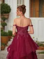 A-line Off-the-Shoulder Glam Sleeveless Floor-Length Prom Dresses