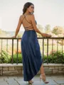 Sheath/Column Spaghetti Straps Sleeveless Ankle-Length Attention-grabbing Silk like Satin Prom Dresses