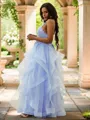 A-line Halter Modest Sleeveless Floor-Length Tulle Prom Dresses