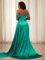 Sheath/Column Off-the-Shoulder Sleeveless Flattering Sweep Train Silk like Satin Prom Dresses