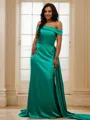 Sheath/Column Off-the-Shoulder Sleeveless Flattering Sweep Train Silk like Satin Prom Dresses