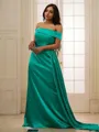 Sheath/Column Off-the-Shoulder Sleeveless Flattering Sweep Train Silk like Satin Prom Dresses