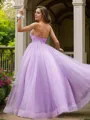 A-line Sweetheart Sleeveless Floor-Length Delicate Tulle Prom Dresses