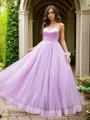 A-line Sweetheart Sleeveless Floor-Length Delicate Tulle Prom Dresses