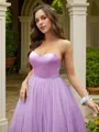 A-line Sweetheart Sleeveless Floor-Length Delicate Tulle Prom Dresses