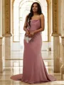 Sheath/Column Spaghetti Straps Clingy Sleeveless Sweep Train Silk like Satin Prom Dresses