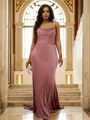 Sheath/Column Spaghetti Straps Clingy Sleeveless Sweep Train Silk like Satin Prom Dresses