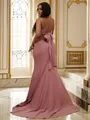 Sheath/Column Spaghetti Straps Clingy Sleeveless Sweep Train Silk like Satin Prom Dresses