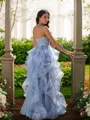 A-line V-Neck Sleeveless Charming Floor-Length Tulle Prom Dresses
