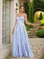 A-line V-Neck Balanced Sleeveless Floor-Length Silk like Satin Prom Dresses
