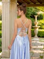 A-line V-Neck Balanced Sleeveless Floor-Length Silk like Satin Prom Dresses