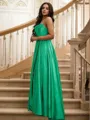 Delicate A-line Spaghetti Straps Sleeveless Sweep Train Silk like Satin Prom Dresses