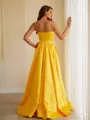 A-line Spaghetti Straps Delicate Sleeveless Floor-Length Satin Prom Dresses