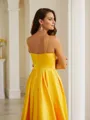 A-line Spaghetti Straps Delicate Sleeveless Floor-Length Satin Prom Dresses