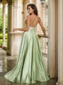 A-line Timeless Spaghetti Straps Sleeveless Sweep Train Silk like Satin Prom Dresses