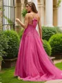 A-line V-Neck Dreamy Sleeveless Sweep Train Tulle Prom Dresses
